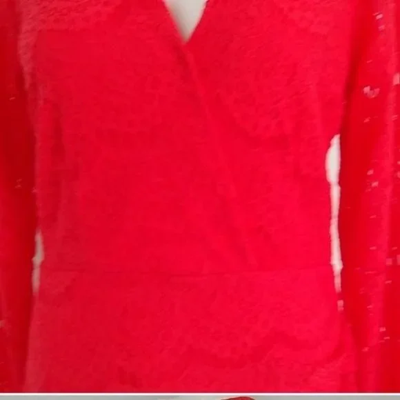 Guess Lace Dress Fitted Keyhole Back Orange Coral - Picture 5 of 7